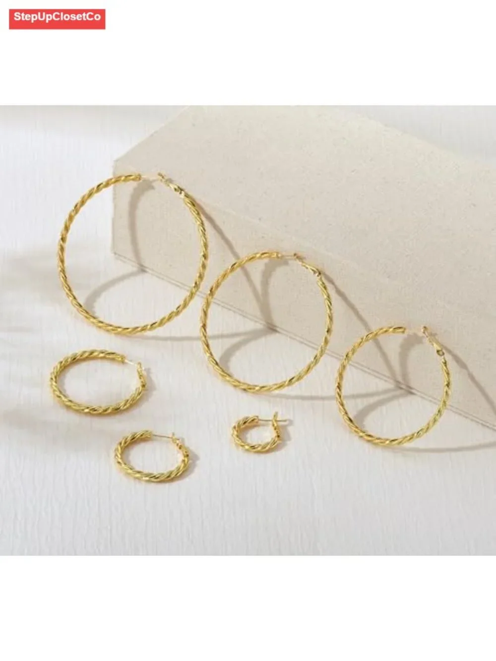 18K Gold Plated Twisted Rope Hoop Earrings for Women, Hypoallergenic Sterling